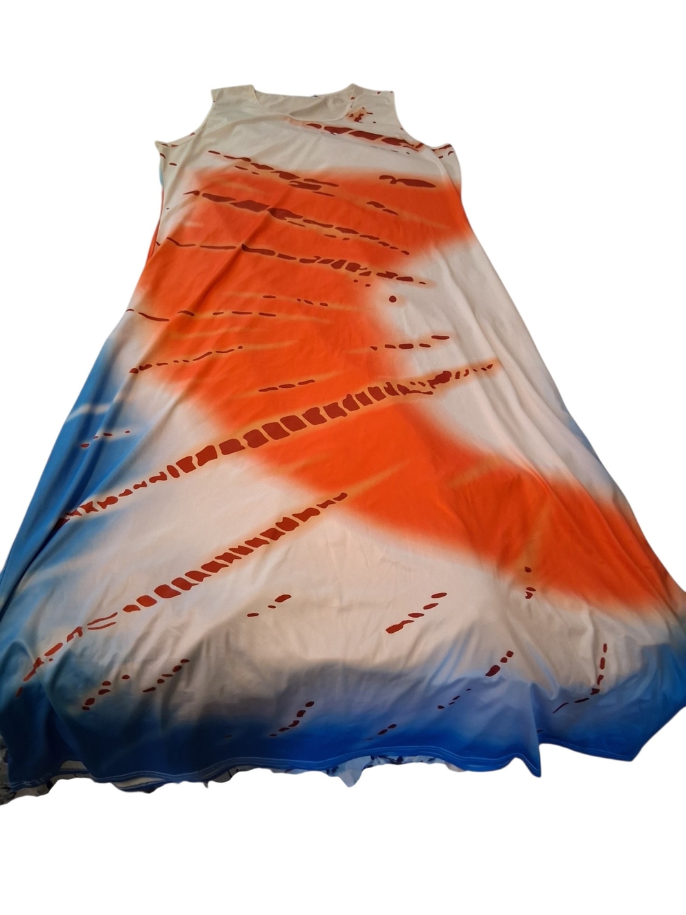 Chicme Sleeveless Tie-Dye Maxi Dress in Red, Blue and White